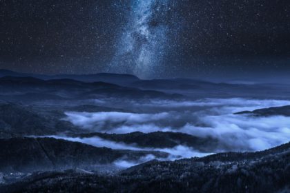 Milky way over Tatra Mountains at night in Poland